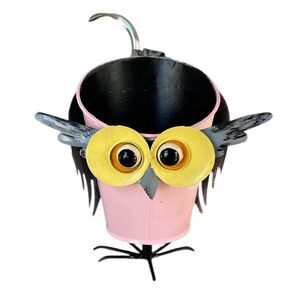 Large Eyed Metal Pink Owl Planter